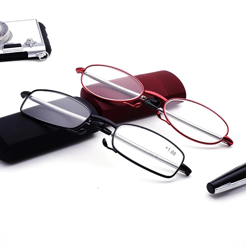 IENJOY Folding Reading Glasses For Men Women With Case MINI Reading Glasses Men Women Small Glasses Frame Metal Glasses