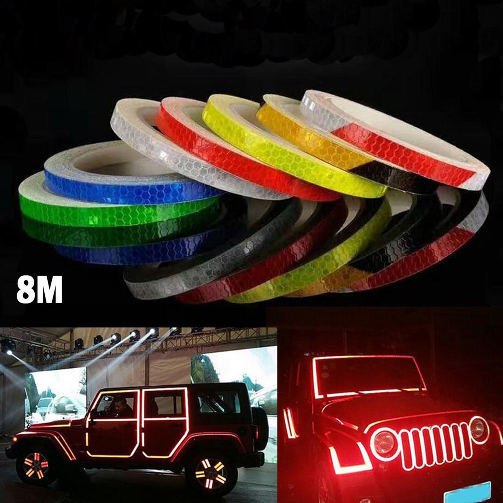 1Pc 8 Meter Auto Styling Reflecterende Streep Tape Motorcycle Bike Body Velg Wiel Streep Tape Stickers Decoratieve Blauw/rood/Geel