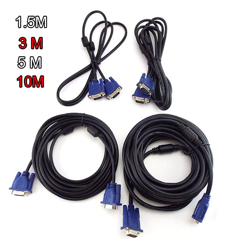1.5M 3M 5M 10M Vga Verlengkabel Hd 15 Pin Male Naar Male Vga Wire Cord lijn Voor Laptop Pc Projector Computer Monitor A7