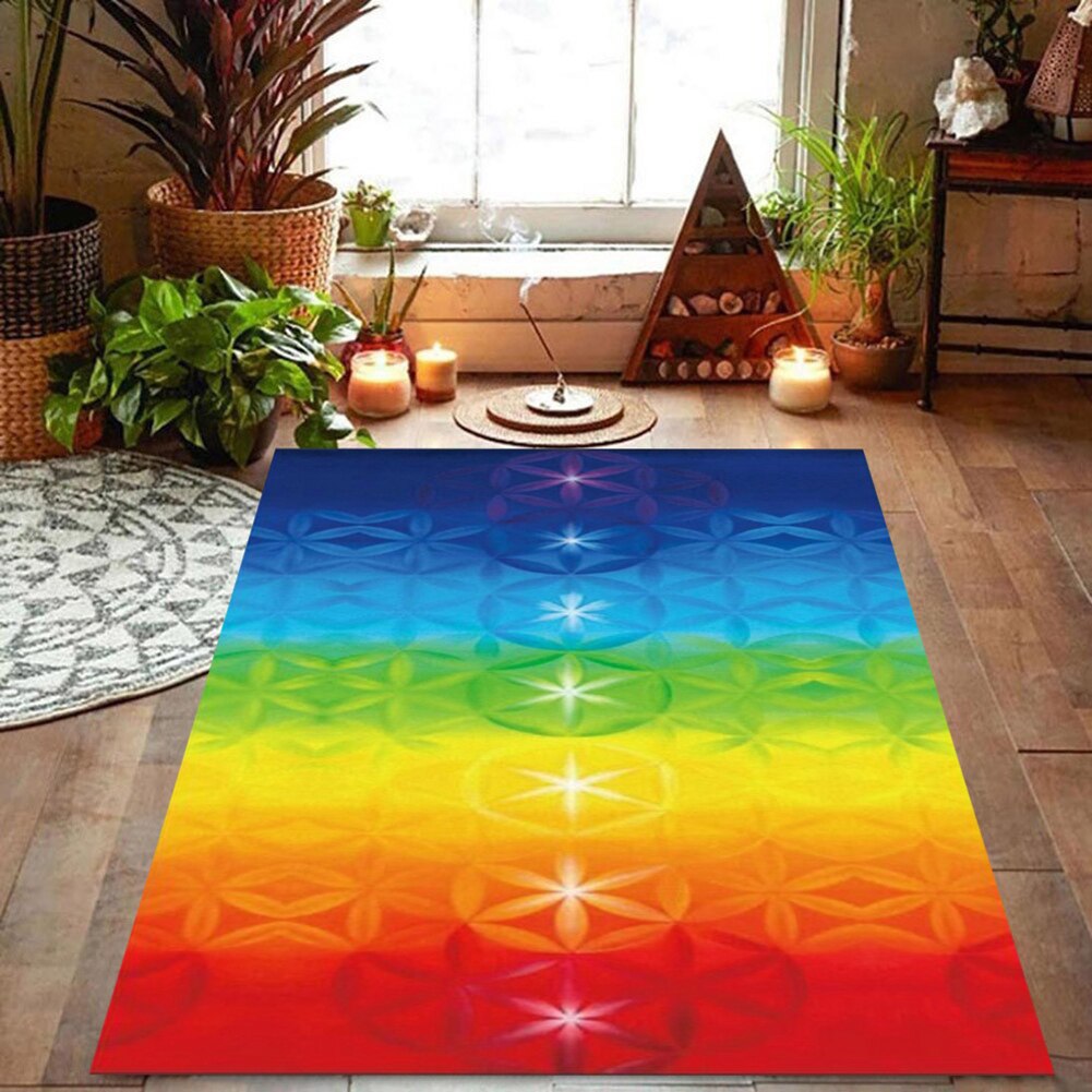 Rektangel regnbue 7 chakra mandala bohemia tæppe gobelin sommer badehåndklæde yogamåtte 150cm x 75cm sjal