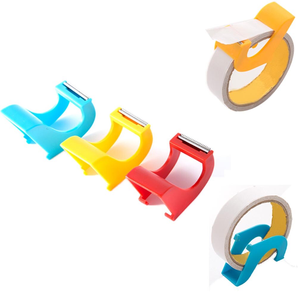 Practical Plastic Adhesive Tape Dispenser Double Sided Tape Holder with Tape Cutter