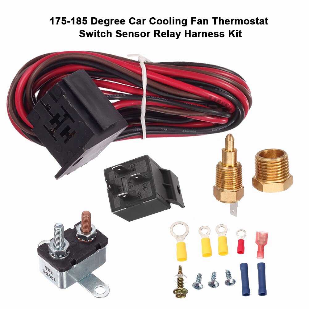 175-185 Degree Car Electric Cooling Fan Thermostat Temperature Sensor Relay Switch Relay Kit Harness Kit