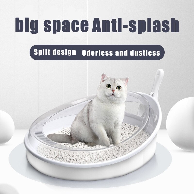 Caja de arena semicerrada para gatos, inodoro portátil para gatos, a prueba de salpicaduras, bandeja de baño para gatos con pala, producto de limpieza no tóxico para mascotas