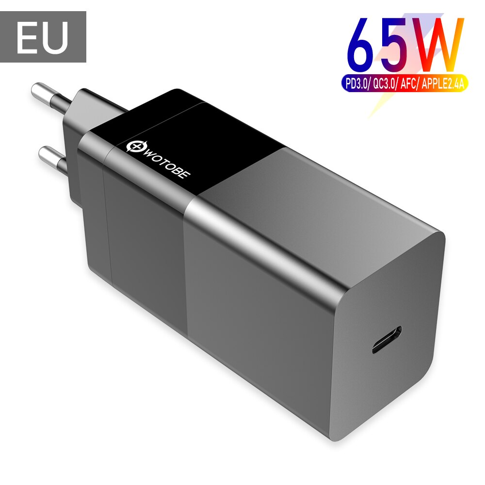 Wotobe Gan Lader, usb C Pd 65W 20W QC3.0 Voor Type C Laptops Ipad Iphone13 12/Se S10/S20/Note10/9 Xps Hp Uk Lenovo Thinkpad: EU