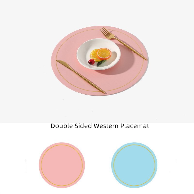 Ronde Grote Dubbelzijdige Lederen Tafel Mat Waterdicht En Olie-Proof Huishoudelijke Isolatie Placemat Pvc Hotel Placemats Voor tafel: Roze