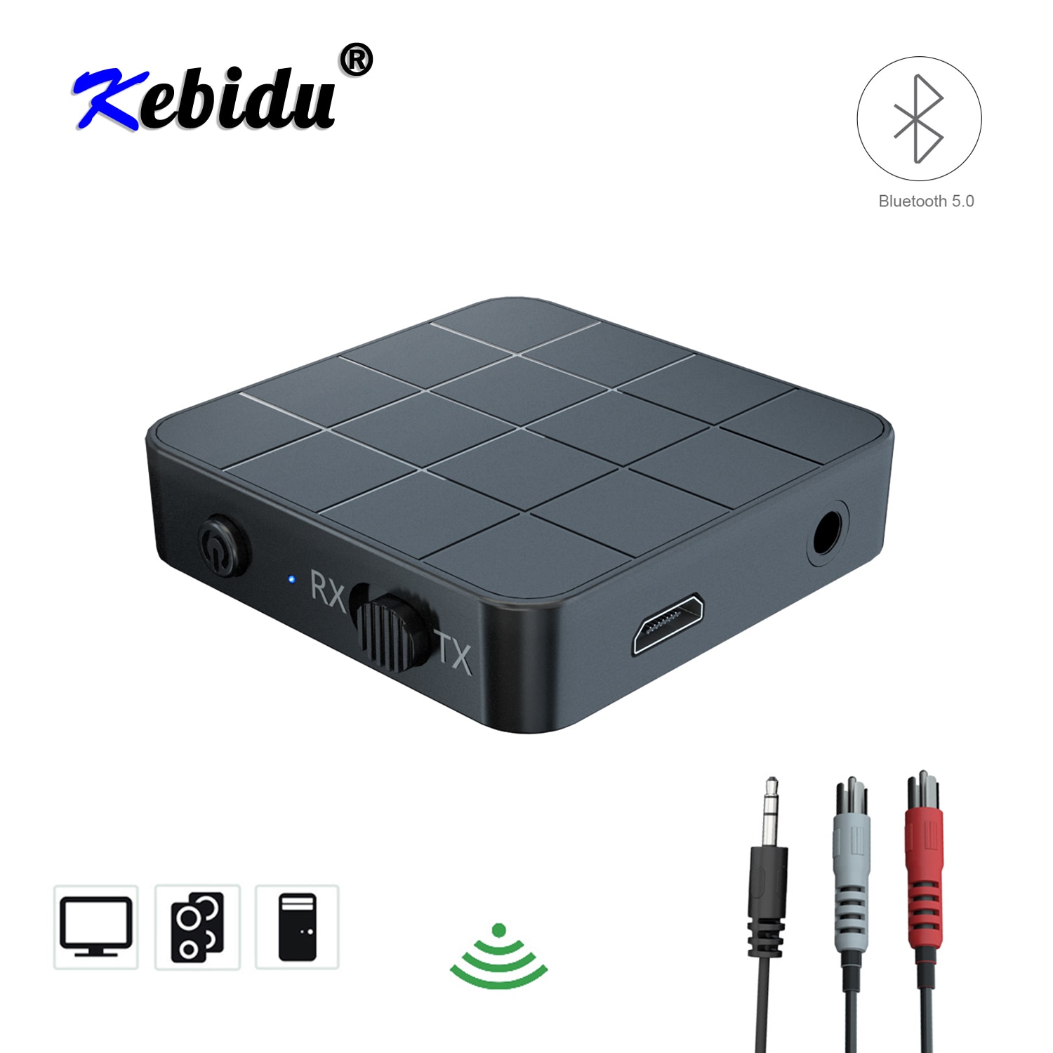 Kebidu Bluetooth 5.0 Adapter Draadloze 3.5mm Jack RCA Audio Ontvanger Zender Voor TV Auto Bluetooth Carkit Speaker Hoofdtelefoon