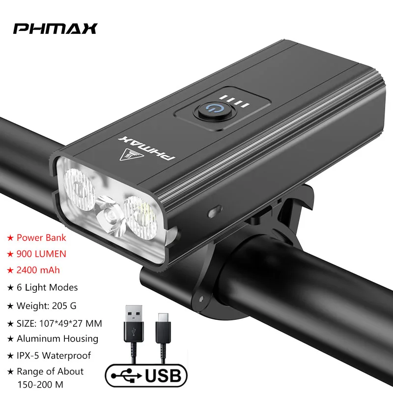PHMAX Luce anteriore per bicicletta Faro per bici ricaricabile tramite USB 1500 lume Torcia per montagna bicicletta in alluminio impermeabile: Viola