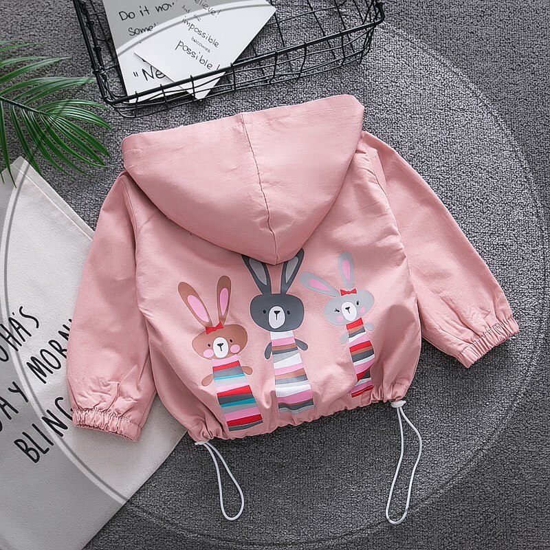 Primavera outono bebê menina outwear casual zíper jaqueta crianças dos desenhos animados coelhos soltos meninas bebê com capuz casaco de algodão