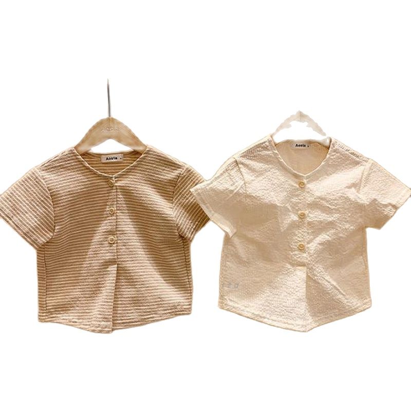 T-shirt en coton et lin pour -né garçon et fille, vêtements coréens Ins, Cardigan pour enfants en bas âge, hauts 3M 6M 12M 24M,