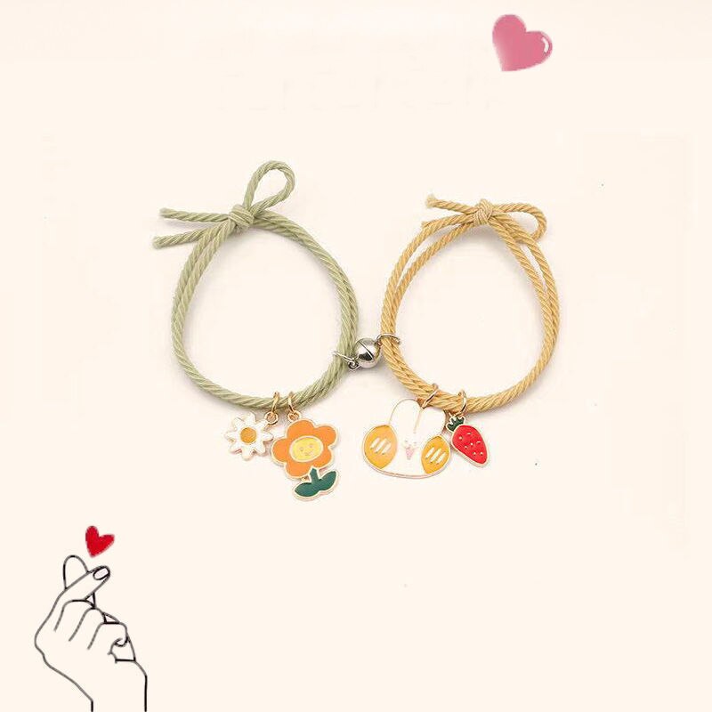 Romântico 2 pçs/set Ímã Pulseira Casal Bonito Do Cão Do Gato Pingente Braslet BFF Amigo Braclet Pulseras Brazalete Emparelhado Presente Para O Amor: Flower