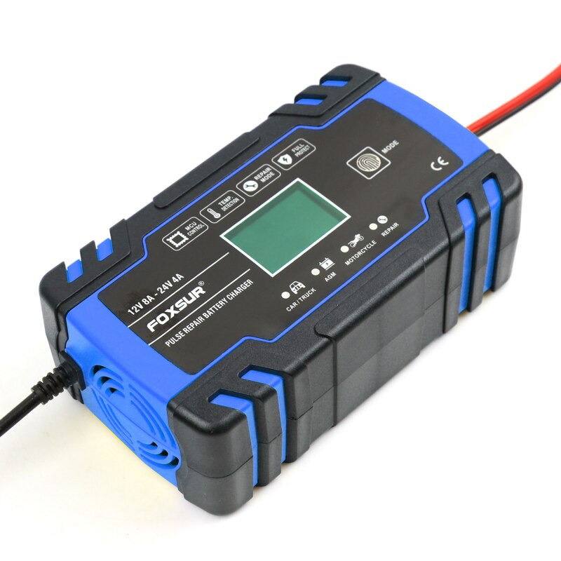 FOXSUR voiture moto chargeur de batterie 12V 8A 24V 4A Smart charge rapide pour AGM GEL humide EFB chargeur de batterie au plomb