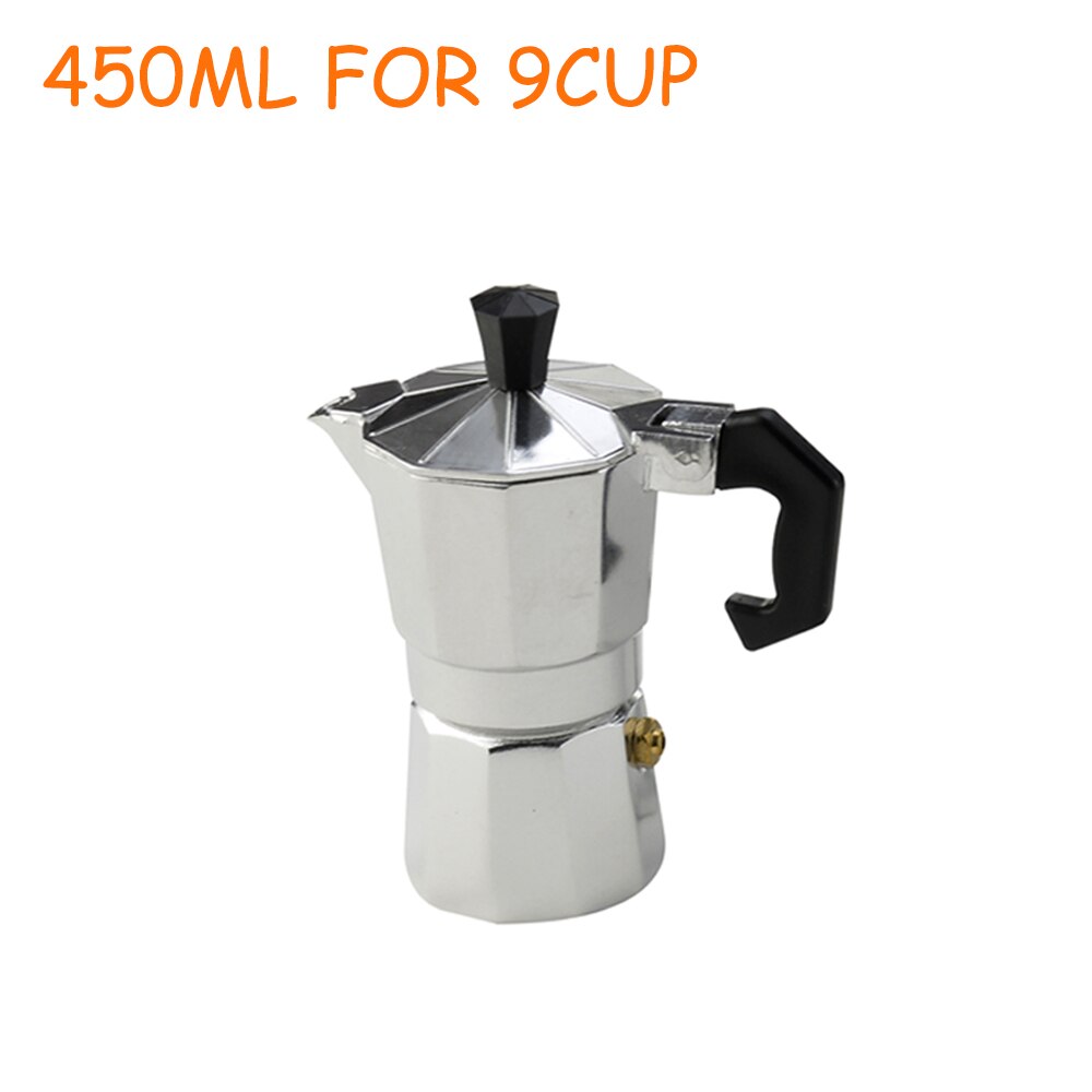 Aluminum Mocha Coffee Pot Stovetop Coffee Maker Coffee Maker Aluminum Mocha Espresso Percolator Pot Coffee Maker: 450ML FOR 9CUP