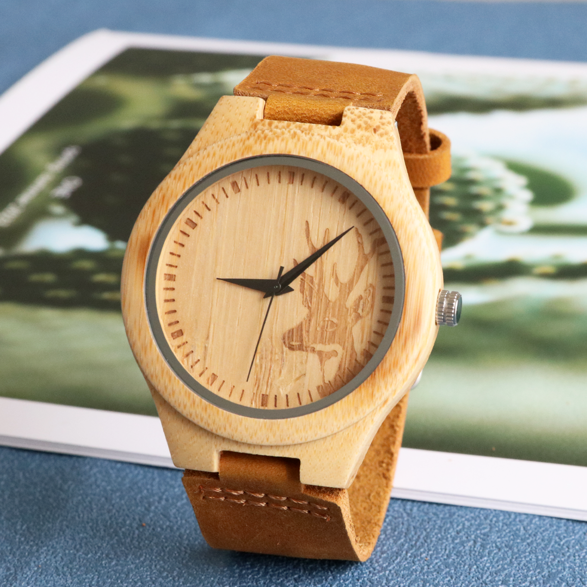 Træarmbåndsur til mænd klassisk træur læderurrem kvarts armbåndsure træur til mænd reloj hombre