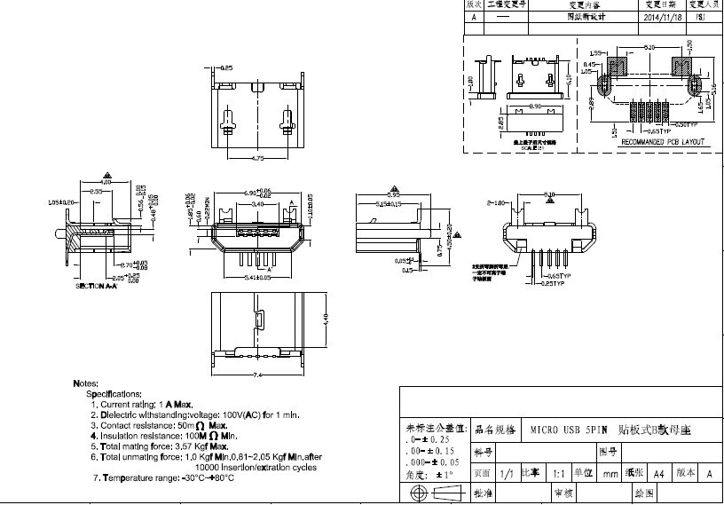 Microusb hembra Vertical SMT, Conector Micro USB 5P, 180 grados SMT, 10 Uds.