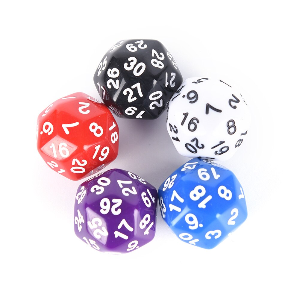 1PCS 25MM 30 sided Dice Plastic Cubes Dice black/white/red/purple/blue on selling