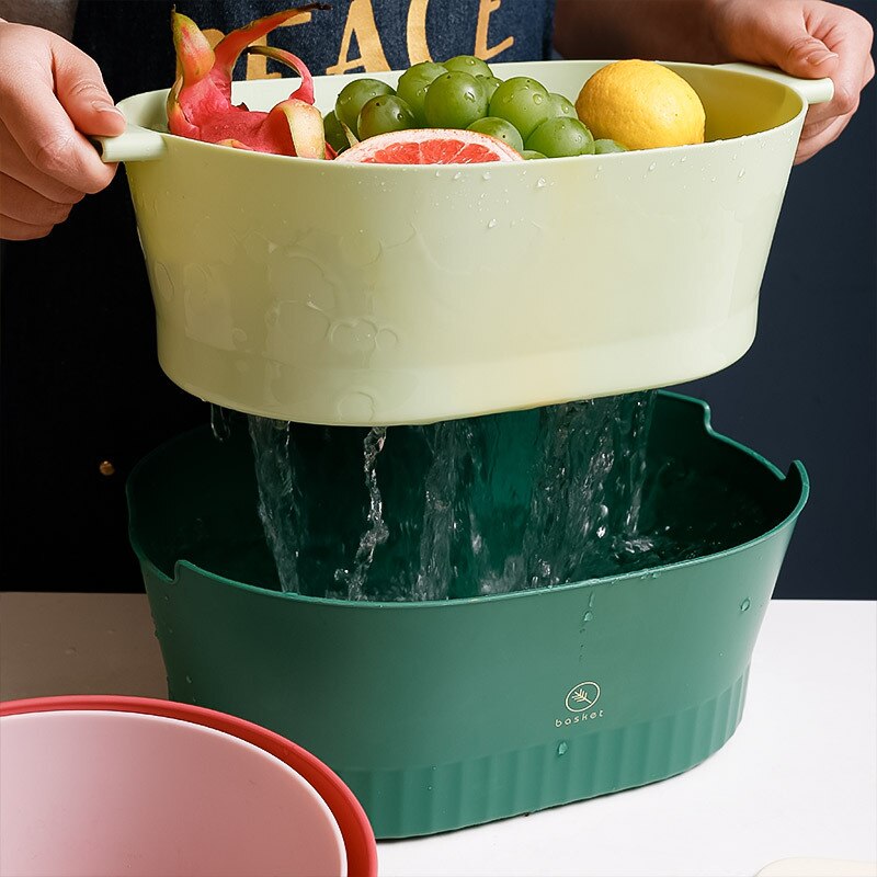 Küche Abfluss Kasten Korb Schüssel Reis Waschen Gemüse Obst Korb Sieb Sieb Kunststoff Doppel Schicht Abtropffläche Waschbecken Sieb Neue