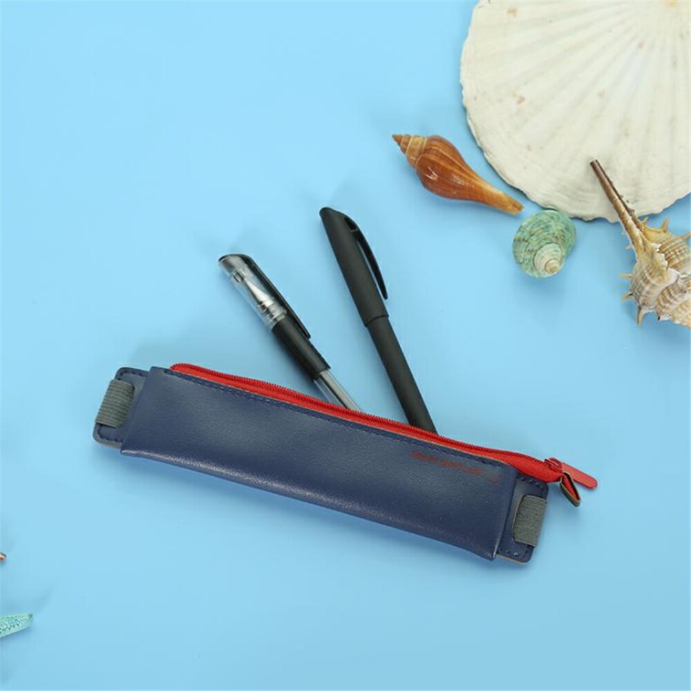 Handgemachte PU Leder Mini Stift Tasche Umweltfreundliche Elastische Buch Bleistift fallen Stift Tasche Beutel für Schreibwaren Kosmetik Tasche: Marine Blau