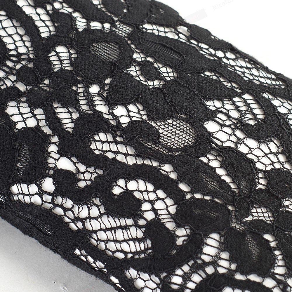 Nice-forever Autumn Women Hollow out Lace Patchwork Dresses Business Party Bodycon Fitted Female Dress btyB486