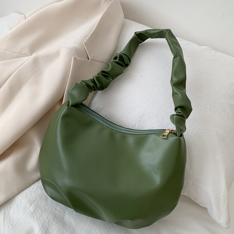 Bolsa nube plisada para mujer, bolso de hombro de cuero de PU, informal, para la axila, bolso pequeño, bolsa de la compra para mujer, bolso: green