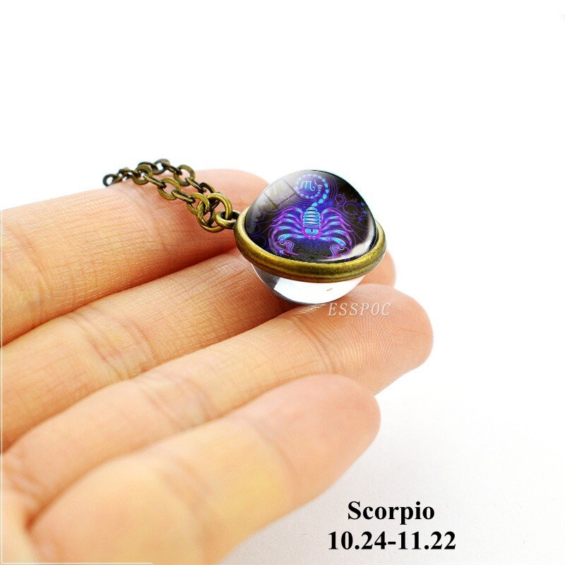 Regalo di compleanno 12 Costellazione Zodiacale Collana Doppio Lato della Sfera di Vetro Del Pendente Della Collana per Le Donne Astrologia Gioielli: Scorpio