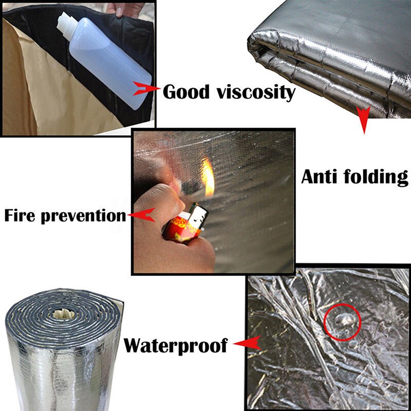 1M * 40Cm * 5Mm Auto Brandwerende En Warmte-Geluidsisolatie Pad Aluminiumfolie Katoen Auto sound-Proof Katoenen Kap Geluiddichte Film