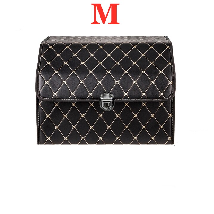 PU Leather Trunk Organizer Folding Storage Box Car SUV Trunk Organizer Stroage Bag Auto Interior Car Accessories: M black