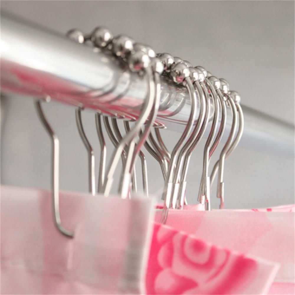 12 stks/pak Gepolijst Satijn Nikkel 5 Rollerball Douchegordijn Ringen Haken Gordijn Accessoires