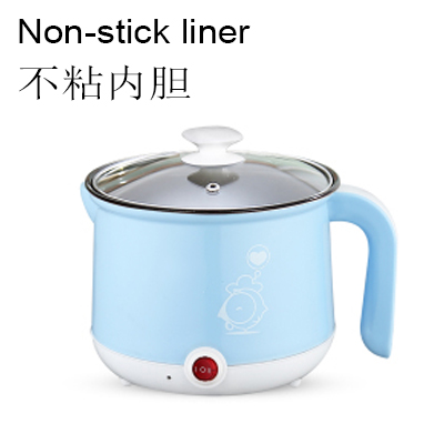 EDTID Multifunction Electric Skillet Stainless Steel pot noodles rice Cooker Steamed egg Soup pot MINI heating pan 1.8L EU: Non-stick blue