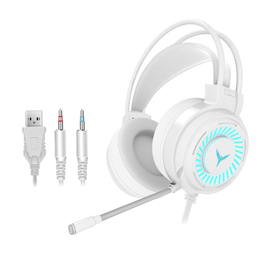 7 Colors LED Gaming Headphones 3.5mm Wired Gamer Headset 4D Stereo Earphones with Microphone for PS4 Xbox One PC Game Laptop G58: White