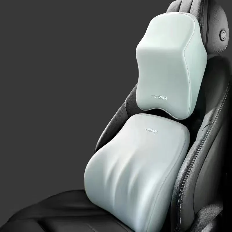 Reposacabezas de coche, almohada para el cuello, soporte lumbar, soporte lumbar, almohadilla lumbar montada en el coche, soporte lumbar, cojín de asiento de algodón con memoria: Plata