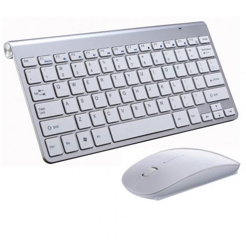 Kit clavier et souris ultra-fin avec 2.4g ports usb sans fil et silencieux pour téléviseur intelligent, ordinateur de bureau et pc: Argent