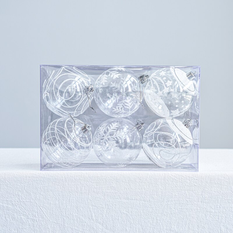 5.5cm 6 st genomskinlig julgranskulor av plast splintresa xmastree-dekorationer liten hängande pvc-kulstrumpa