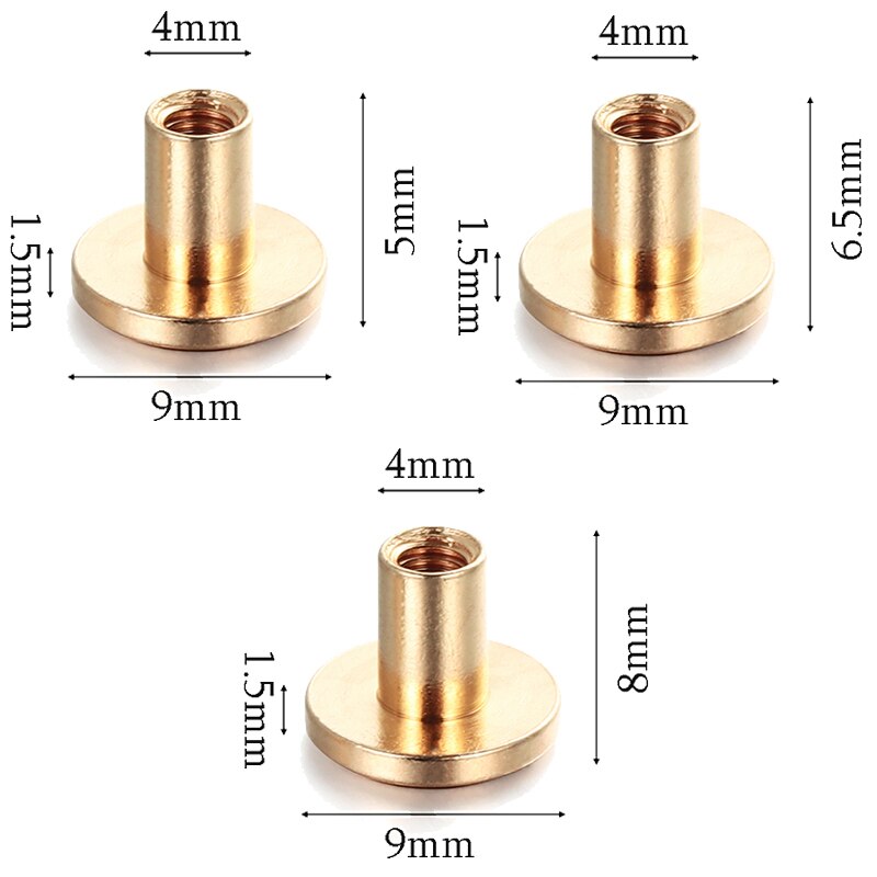 10 ensembles 5mm/6.5mm/8mm solide vis clou Rivet Double tête plate ceinture/sangle Rivets bagages cuir métal artisanat cuivre de
