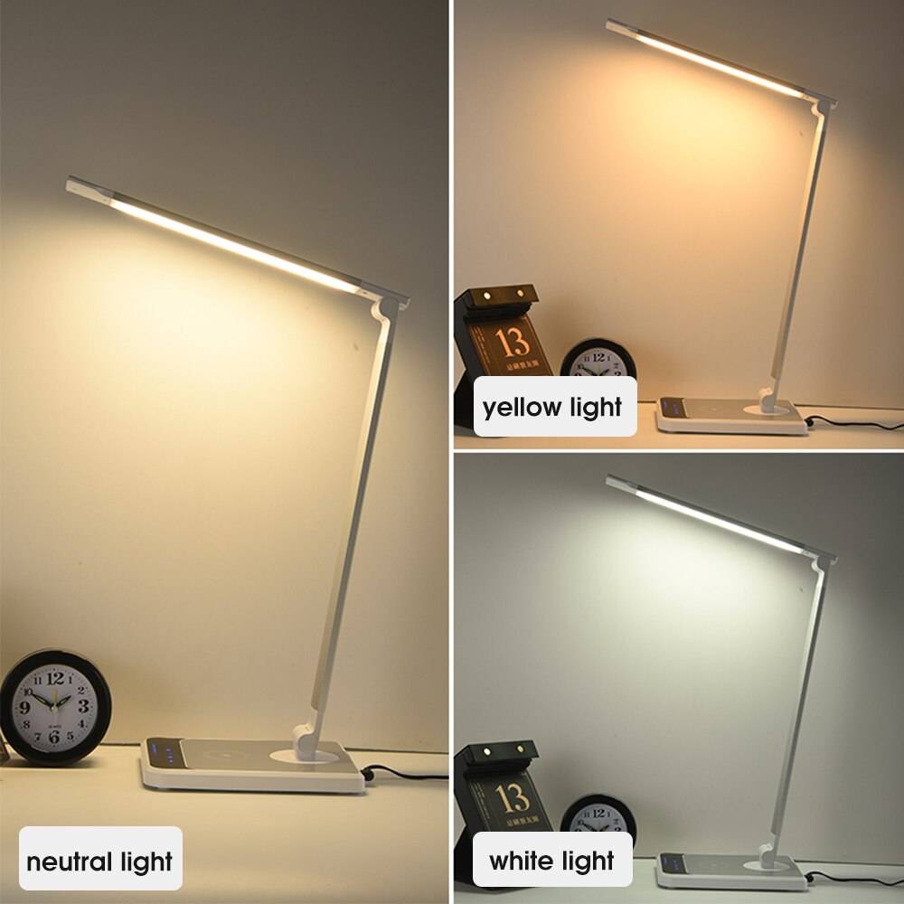 LED Desk Lamp 72 bulb 3 Color Hand Sweep Wireless Charging for phone 360 Degree Rotation Touch Eye-protect with timer Table lamp