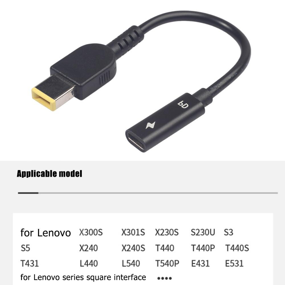 Type-C Vrouwelijke Square Dc Stekker Pd Opladen Kabel Voor Lenovo Thinkpad Dell Hp Asus Laptop Adapter 20V Vierkante Stekker