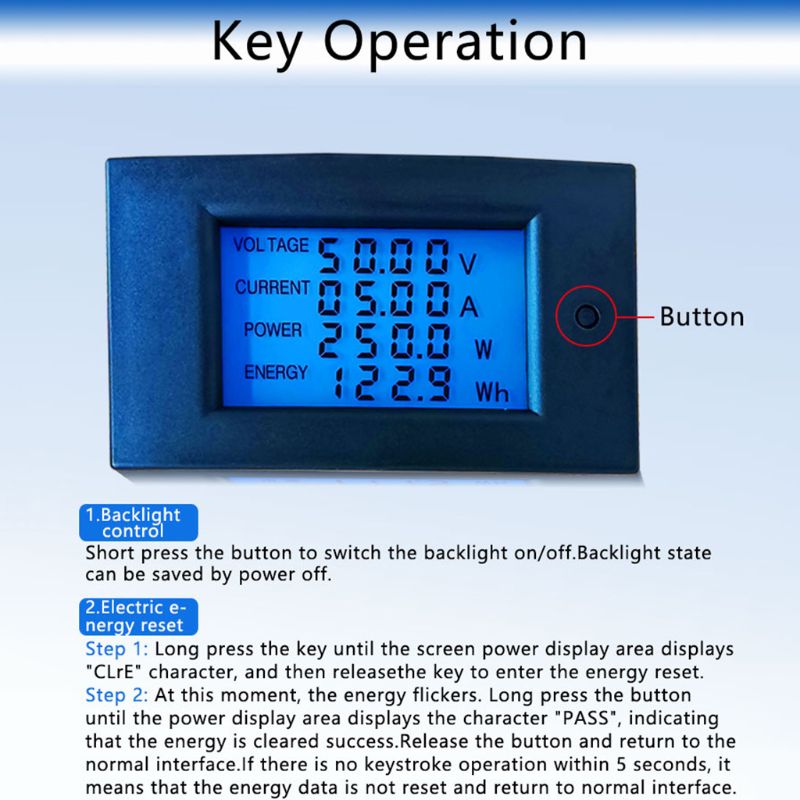 DC 50A 5KW wattmètre numérique compteur de panneau d'alimentation moniteur voltmètre d'énergie de puissance E7CB