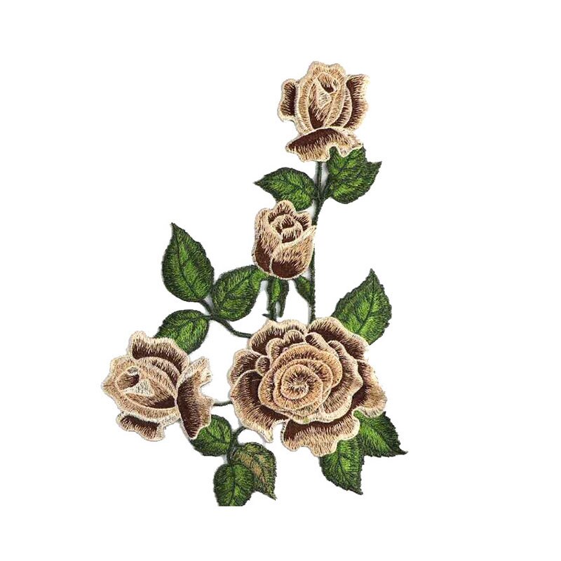 1pc Red Rose Patch Embroidered Sewing On Patch Flower Iron On Patch Stickers Clothes Badge Sewing Fabric Applique Accessories: Brown