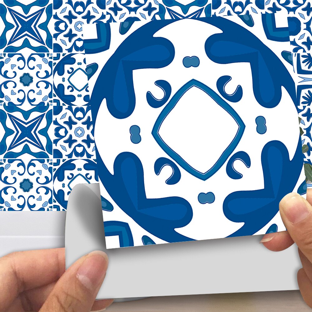 Mediterranean Abstract Tile Wall Sticker Kitchen Bathroom Backsplash Wall Decals Shine Finished DIY Peel And Stick PVC Wallpaper