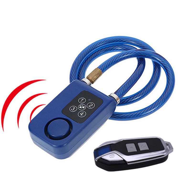 Wireless Remote Control Anti-theft Alarm Lock Electric Bike Bicycle Cycling Motorcycle Code Chain Lock: Blue