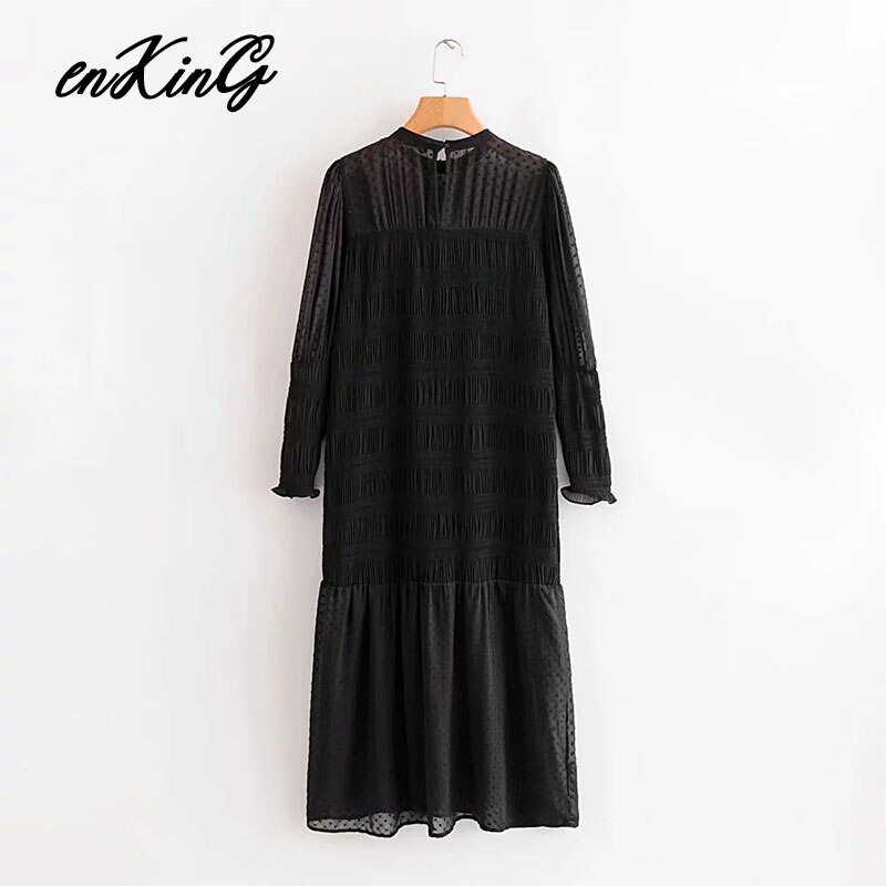 Engelsk stil enkel gasväv prick med veckat foder midi za klänning dam vestidos de fiesta de noche vestidos blazer