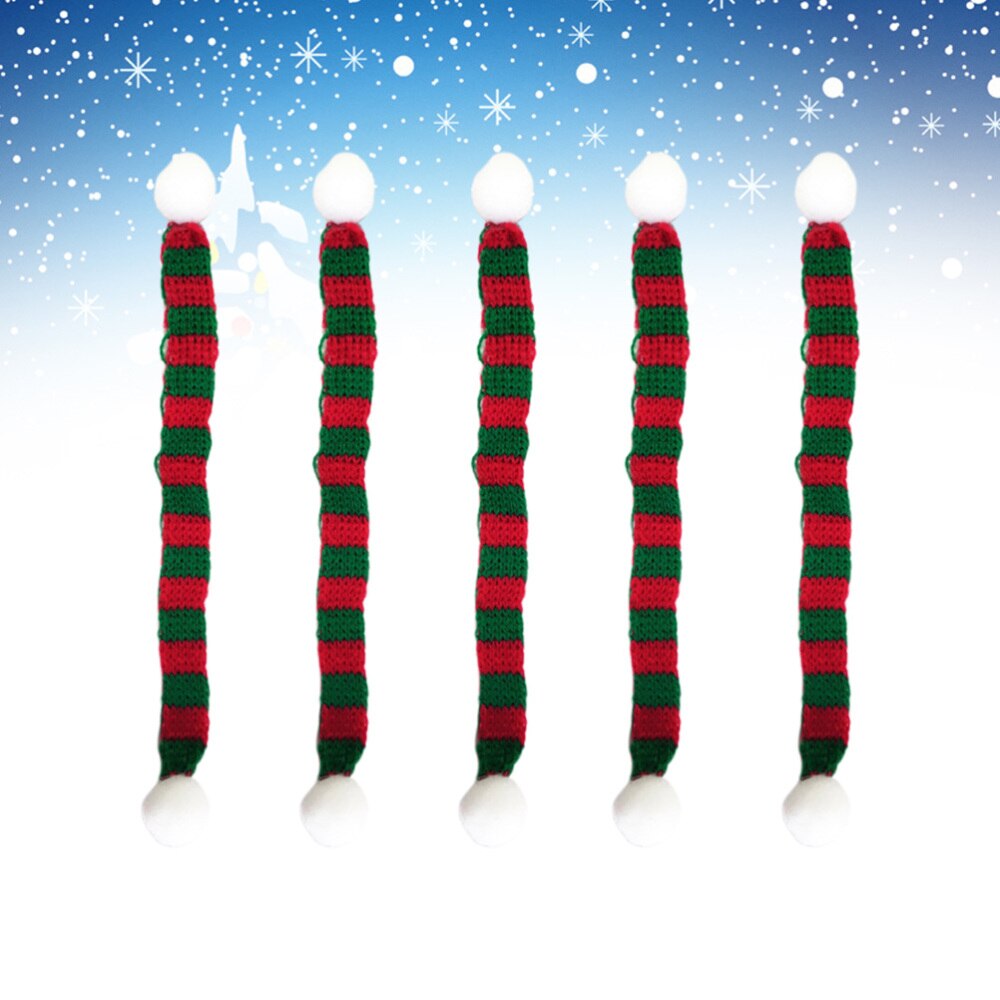 5 pièces 1x15cm noël Mini écharpe bricolage Hairball tricoté poupée vêtements accessoire vin bouteille foulard petit bonhomme de neige décor (rouge: Red Green