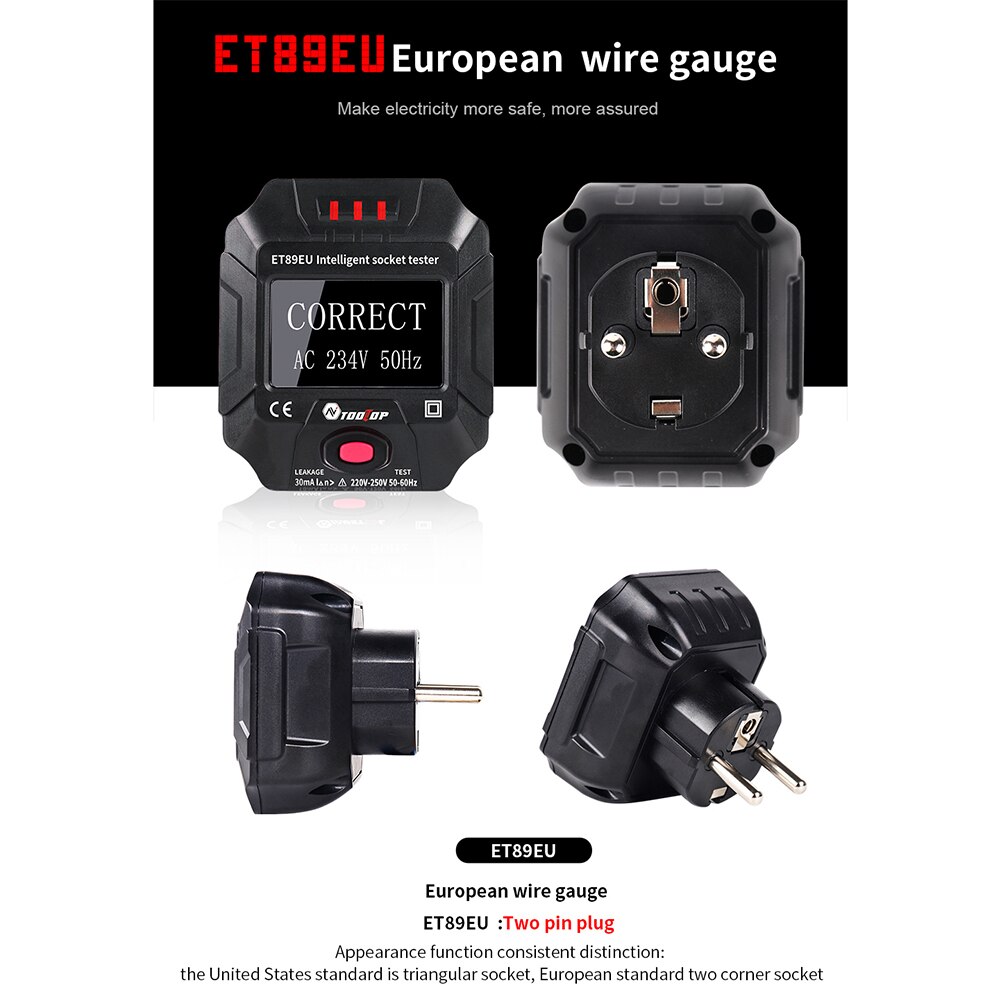 Stopcontact tester eu stekker automatische elektrische circuit polariteit spanningsdetector wanddraaddetectie
