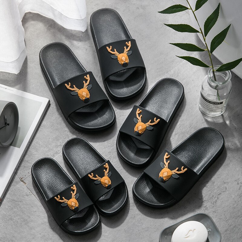 Hausschuhe Frauen der Sommer freundlicher Hausschuhe Koreanisch-Stil Geweih Nicht-Unterhose Plattform Elch Slipper Männer Schuhe Frau haus Schuhe Männer
