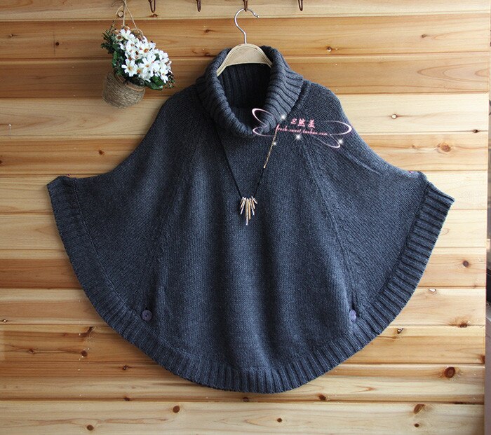 Kvinders kapper og ponchoer kvinder sjal kappe frakke bat ærme turtleneck sweater efterår og vinter kappe plus størrelse