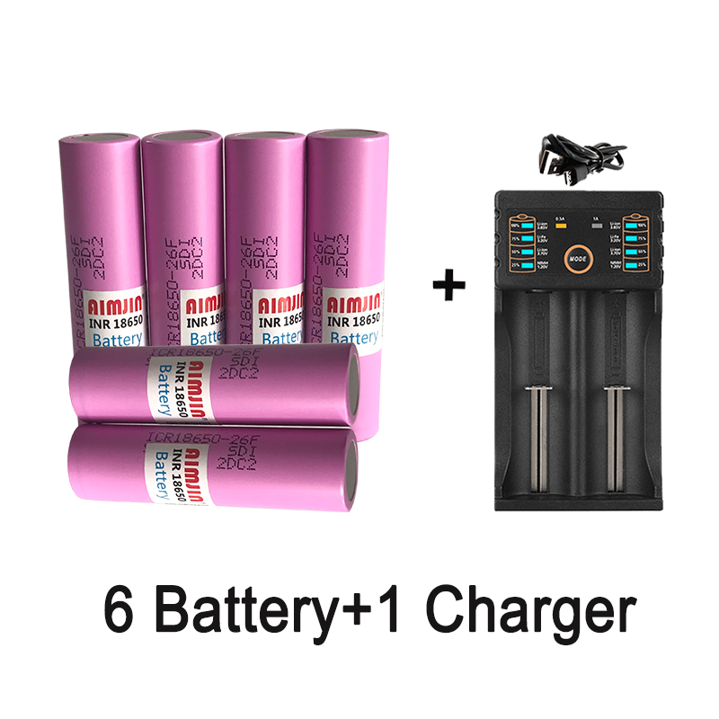 Batería de litio recargable de gran capacidad ICR18650-26F 3,7 V 2600 MAH adecuada para todo tipo de productos electrónicos, con cargador: Azul