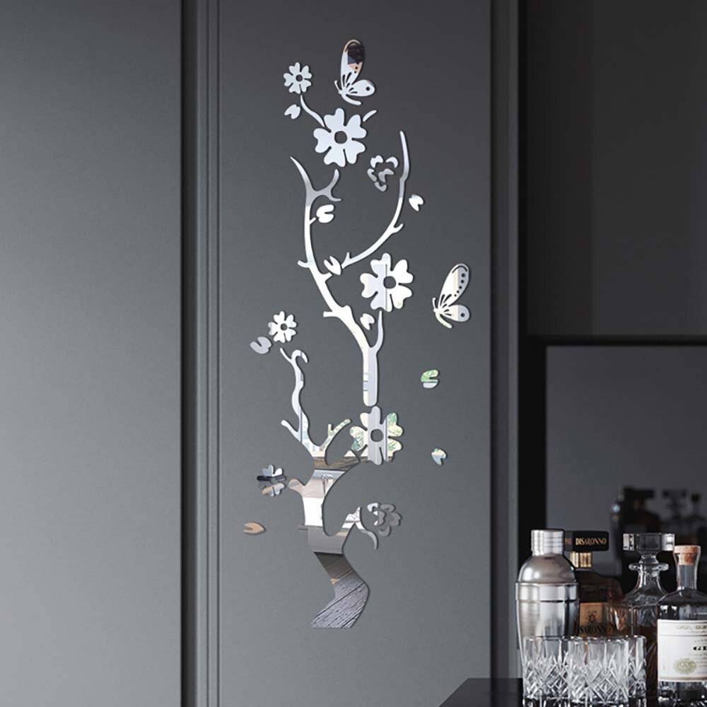 3d Sticker Spiegel Stickers Spiegel Behang Pruim Boom Home Decor Muur Spiegel Stickers Home Decoratie Moderne Muur Decor
