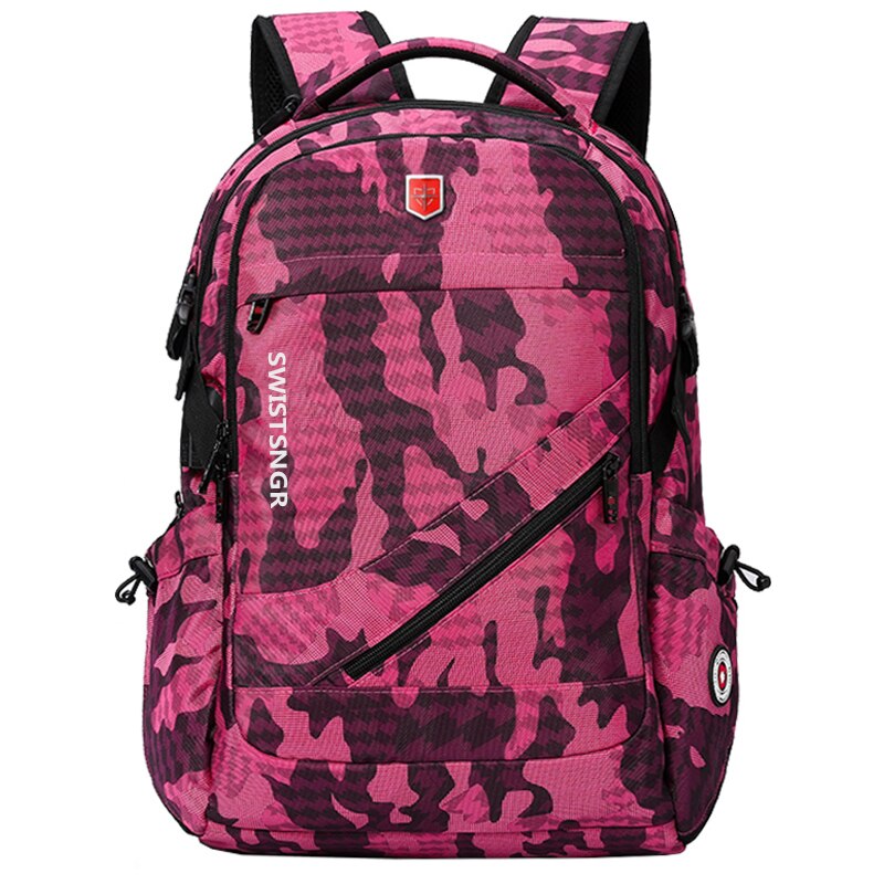 2022 Waterproof Man Backpack Fit 17inch Laptop USB Charging Backpack Women Oxford Travel Male Bag Vintage School Bag Mochila: Camouflage rose red