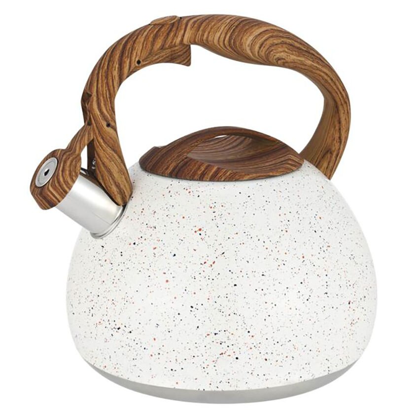 1Pc 3L Stainless Steel Water Kettle Antique Wood Pattern Nylon Handle Whistling Kettle Kitchen Flat Bottom Boiling Tea Kettles: White