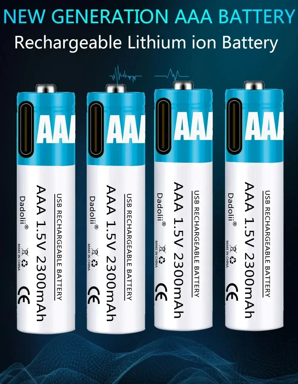 Nueva batería recargable AAA de 1,5 V, batería AAA recargable de 2300mAh, batería de polímero de litio, carga rápida mediante Cable USB tipo C