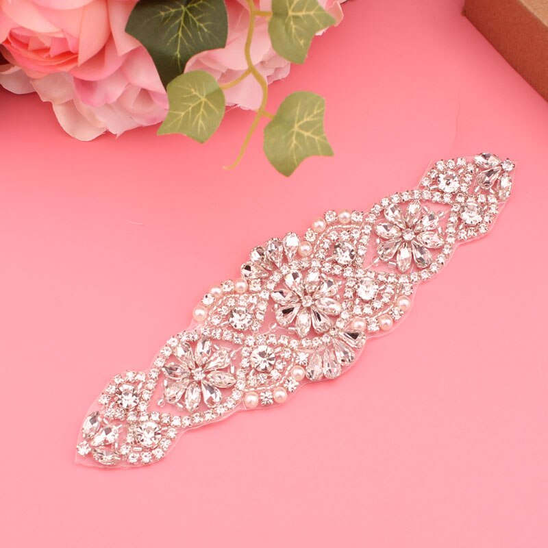 Vrouwen Riem Bruids Riem Strass Trouwjurk Riem Kristal Parel Riem Bruiloft Accessoires: silver